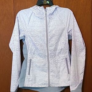 Athleta hooded zip front jacket with hood gray & white  Sz XS